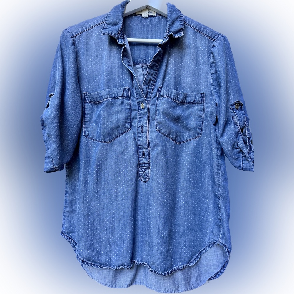 CLOTH & STONE - Women’s button-up top Chambray Dots Sz S - BLUE